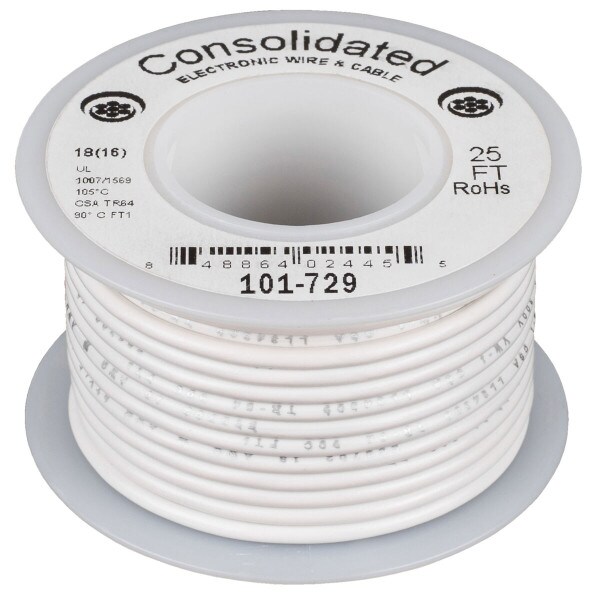 Main product image for Consolidated Stranded 18 AWG Hook-Up Wire 25 ft. Whi 101-729